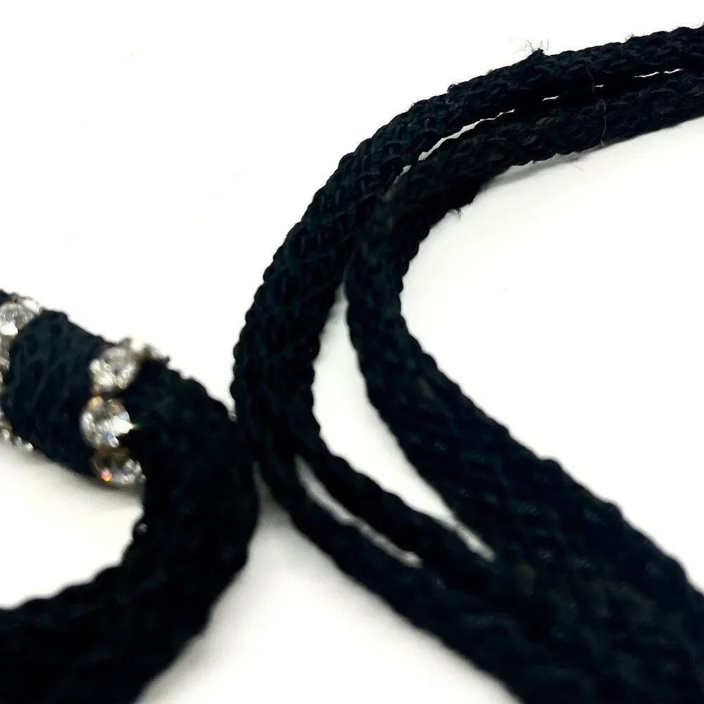 VINTAGE RHINESTONE ROPE Belt Black Tassel Boho Disco Statement